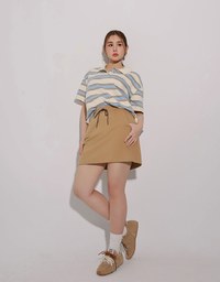Oversized Polo Knit Top with Retro Stripes– Cream