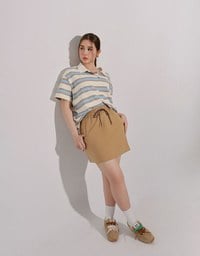 Oversized Polo Knit Top with Retro Stripes– Cream