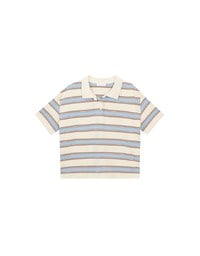 Oversized Polo Knit Top with Retro Stripes– Cream