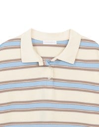Oversized Polo Knit Top with Retro Stripes– Cream