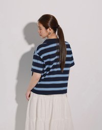 Oversized Polo Knit Top with Retro Stripes– Navy