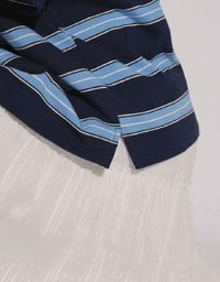 Oversized Polo Knit Top with Retro Stripes– Navy