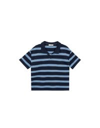 Oversized Polo Knit Top with Retro Stripes– Navy