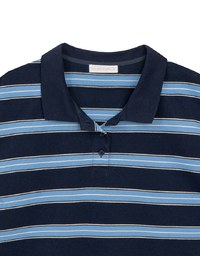 Oversized Polo Knit Top with Retro Stripes– Navy