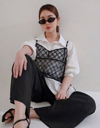 Sheer Polka Dot Cami with Drawstring Sides