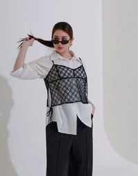 Sheer Polka Dot Cami with Drawstring Sides