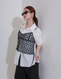 Sheer Polka Dot Cami with Drawstring Sides