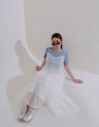 Sheer Polka Dot Cami with Drawstring Sides