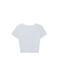 Lettuce Hem Textured Knit Cropped Top with Pearl Button Detail