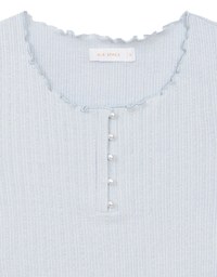 Lettuce Hem Textured Knit Cropped Top with Pearl Button Detail