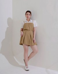 Faux 2 Piece Puff Sleeve Shirt with Buttoned Camisole Overlay
