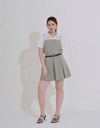Faux 2 Piece Puff Sleeve Shirt with Buttoned Camisole Overlay
