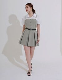 Faux 2 Piece Puff Sleeve Shirt with Buttoned Camisole Overlay