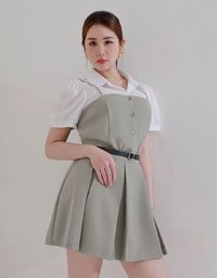 Faux 2 Piece Puff Sleeve Shirt with Buttoned Camisole Overlay
