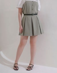 Faux 2 Piece Puff Sleeve Shirt with Buttoned Camisole Overlay