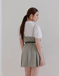 Faux 2 Piece Puff Sleeve Shirt with Buttoned Camisole Overlay