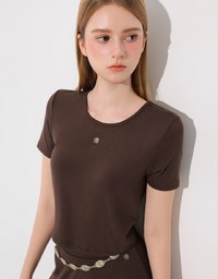 Logo Embroidered Short Sleeve Basic Fitted Tee