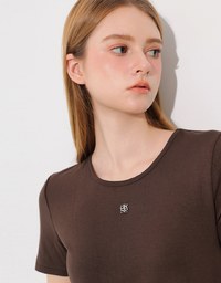 Logo Embroidered Short Sleeve Basic Fitted Tee