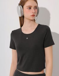 Logo Embroidered Short Sleeve Basic Fitted Tee