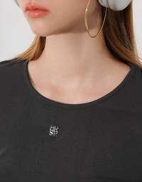 Logo Embroidered Short Sleeve Basic Fitted Tee