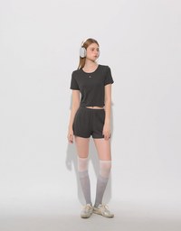 Logo Embroidered Short Sleeve Basic Fitted Tee