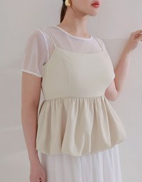 Adjustable Strap Gathered Bubble Peplum Cami Top