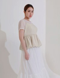 Adjustable Strap Gathered Bubble Peplum Cami Top