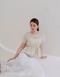 Adjustable Strap Gathered Bubble Peplum Cami Top