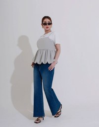Adjustable Strap Gathered Bubble Peplum Cami Top