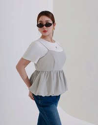 Adjustable Strap Gathered Bubble Peplum Cami Top