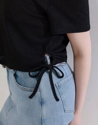 Waffle Knit Side Drawstring Short Sleeve Top