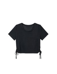 Waffle Knit Side Drawstring Short Sleeve Top