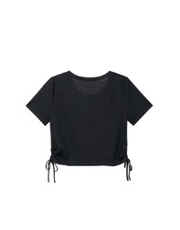Waffle Knit Side Drawstring Short Sleeve Top
