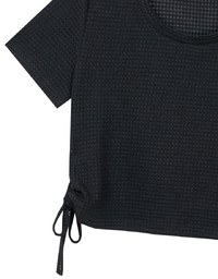 Waffle Knit Side Drawstring Short Sleeve Top