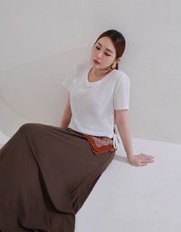 Waffle Knit Side Drawstring Short Sleeve Top
