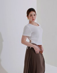 Waffle Knit Side Drawstring Short Sleeve Top