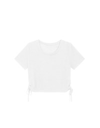 Waffle Knit Side Drawstring Short Sleeve Top