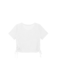 Waffle Knit Side Drawstring Short Sleeve Top