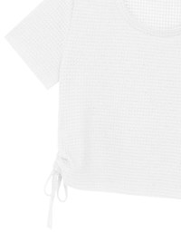 Waffle Knit Side Drawstring Short Sleeve Top