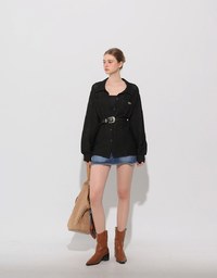 Wavy Textured Oversized Sheer Shirt with AIR SPACE Logo Embroidered