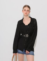 Wavy Textured Oversized Sheer Shirt with AIR SPACE Logo Embroidered