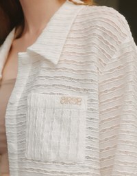 Wavy Textured Oversized Sheer Shirt with AIR SPACE Logo Embroidered