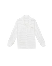 Wavy Textured Oversized Sheer Shirt with AIR SPACE Logo Embroidered