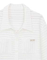 Wavy Textured Oversized Sheer Shirt with AIR SPACE Logo Embroidered