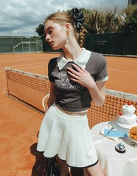 【Lyra & Toby】Embroidery Graphic Slogan Cropped Tee