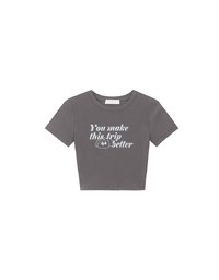 【Lyra & Toby】Embroidery Graphic Slogan Cropped Tee