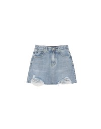 High Waist Distressed Jeans Denim Mini Skirt with Raw Hem