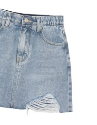 High Waist Distressed Jeans Denim Mini Skirt with Raw Hem