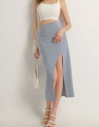 AIRY HOURGLASS Cooling Front Asymmetric Slit Maxi Skirt with Back Pockets