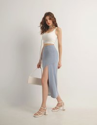 AIRY HOURGLASS Cooling Front Asymmetric Slit Maxi Skirt with Back Pockets